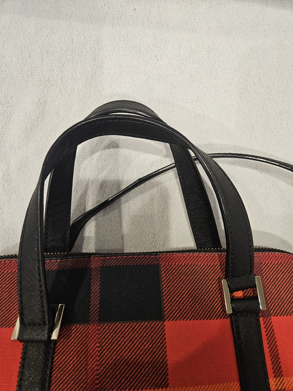 kate spade New York Newbury Lane Red Plaid Tote with Black Leather Trim Purse - Picture 7 of 16